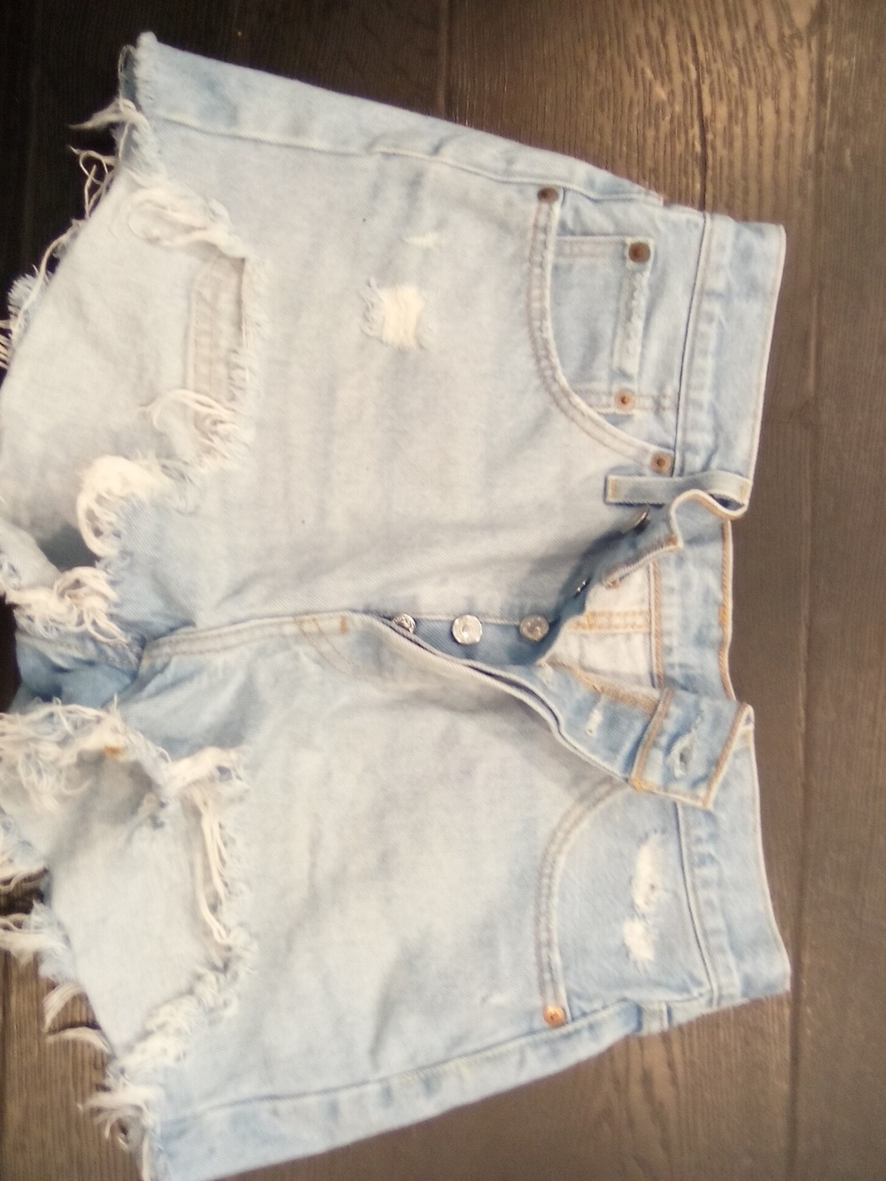 Levi's Light Blue Distressed High-Waist Denim Shorts